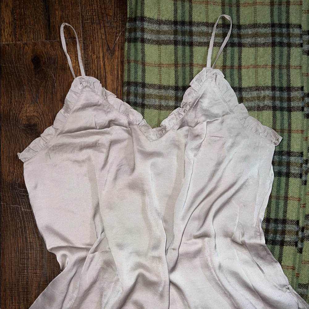 Ruffled Tank Top Tan Satin